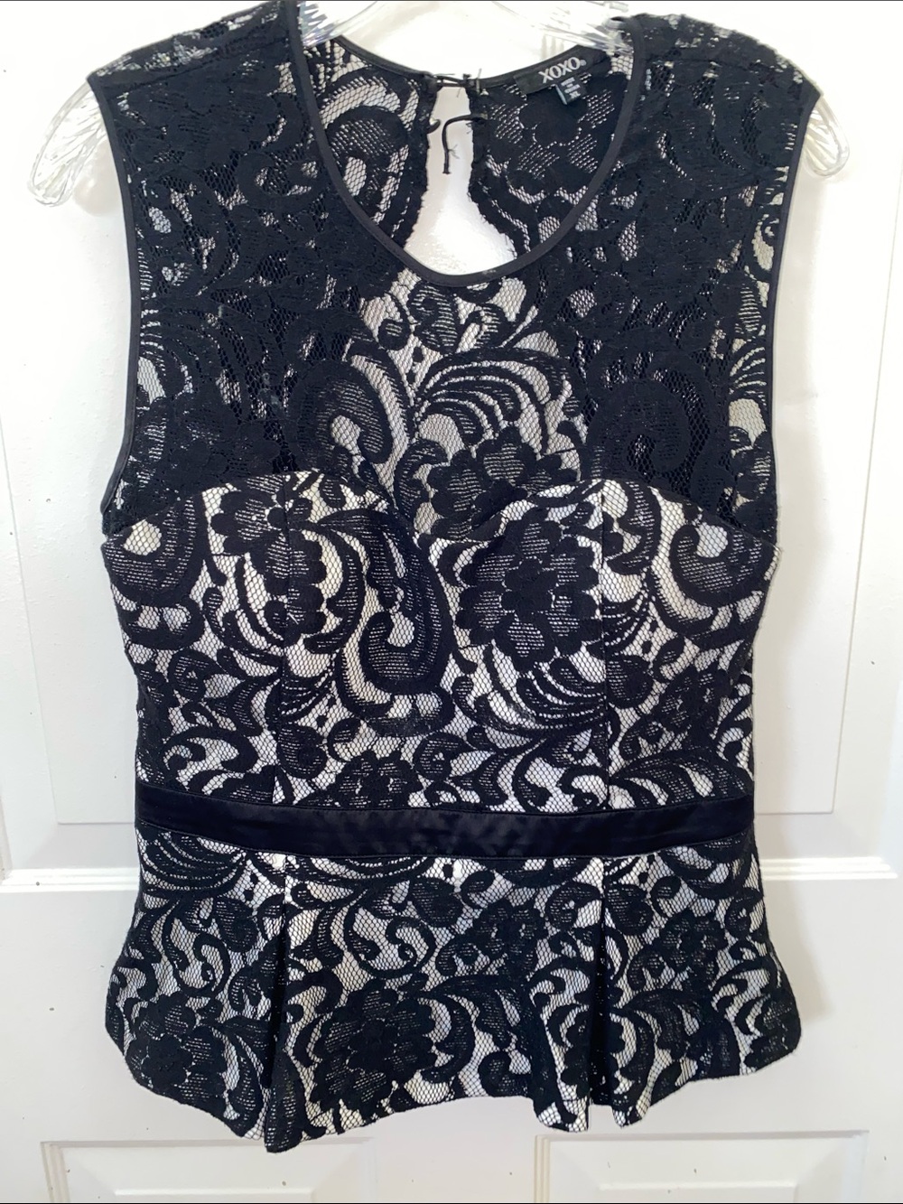 XOXO Black Lace Peplum Camisole with Cream Lining